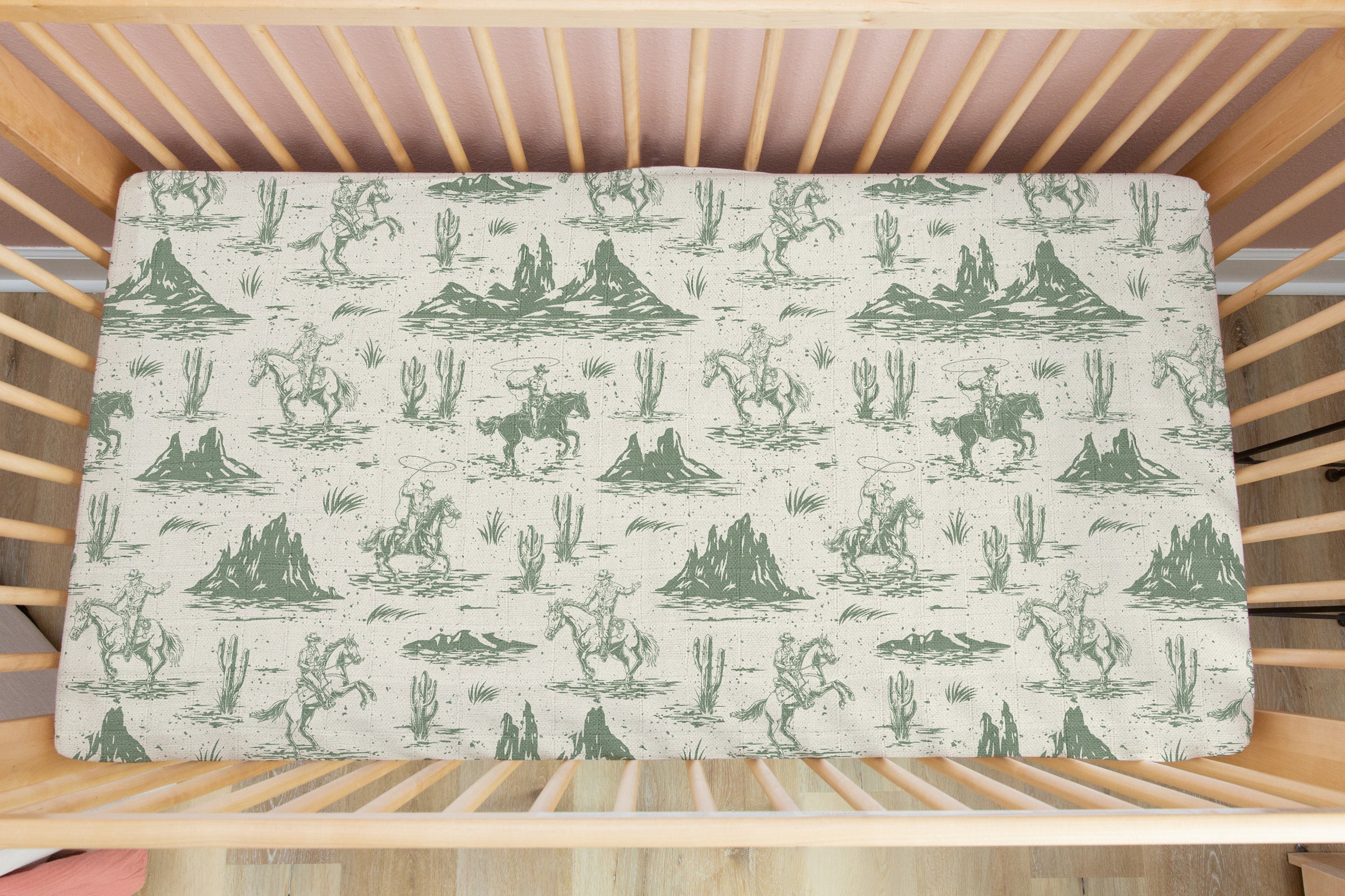 On The Range - Sage | 100% Organic Cotton Muslin Baby Bedding
