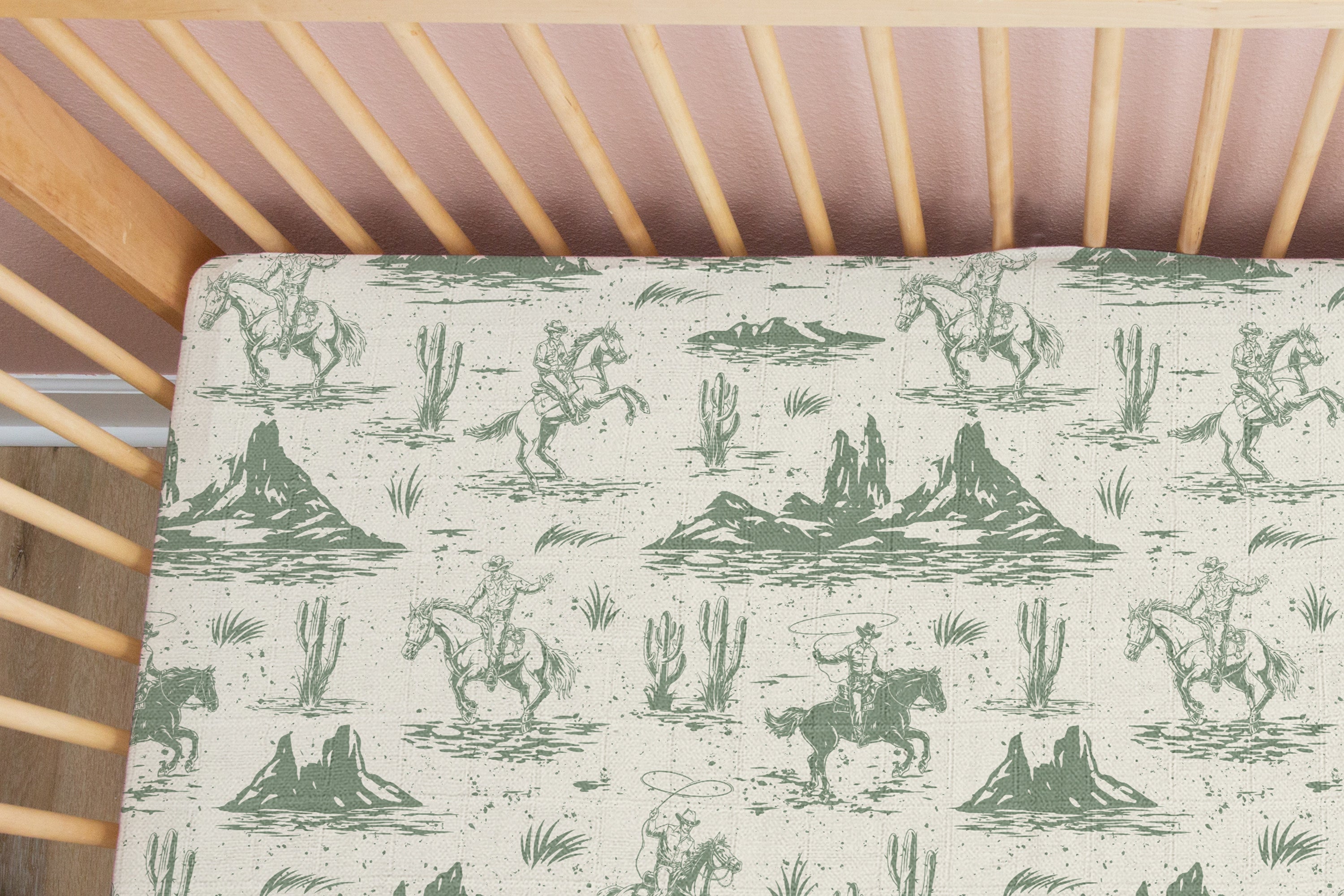 On The Range - Sage | 100% Organic Cotton Muslin Baby Bedding