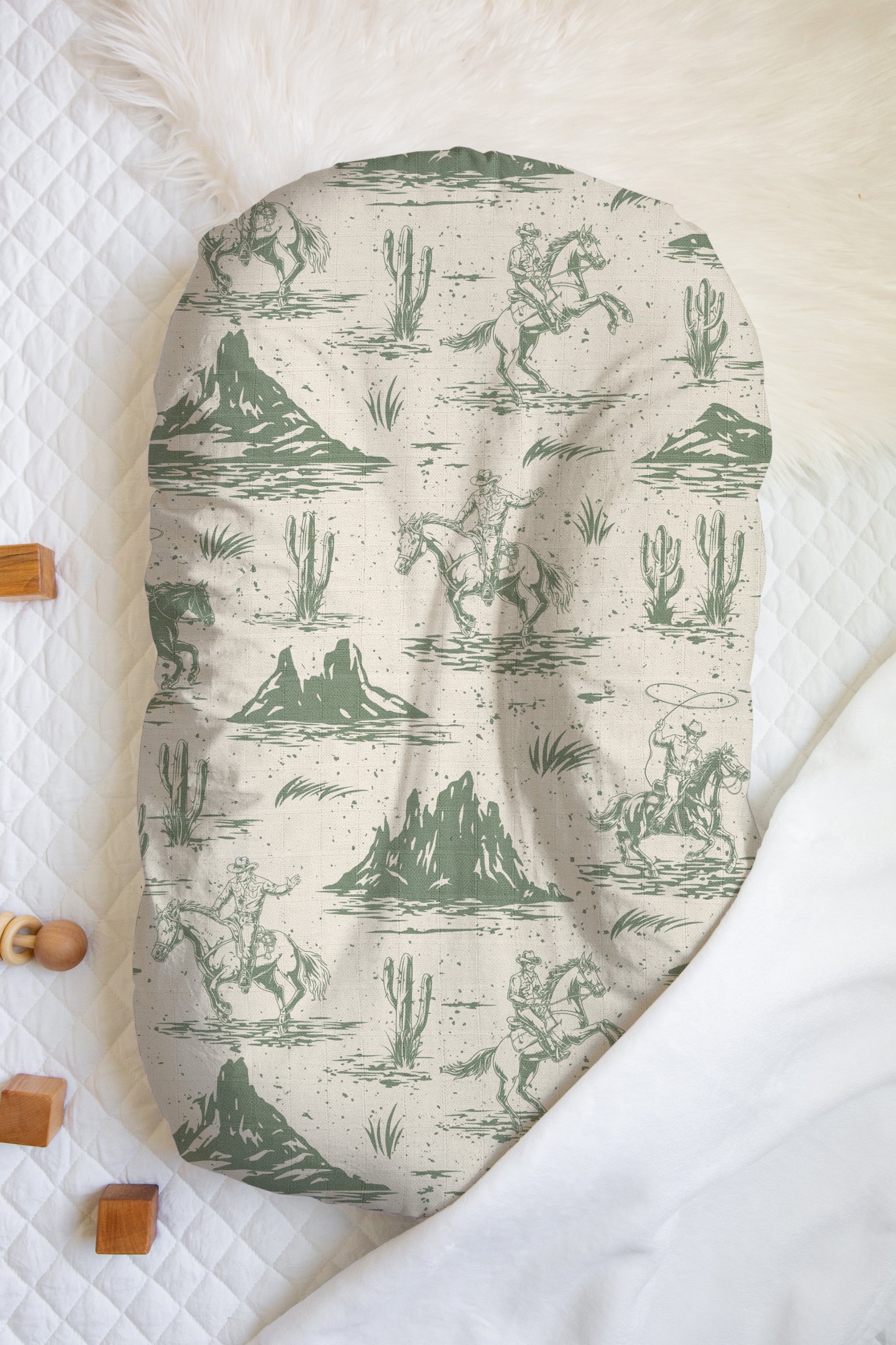 On The Range - Sage | 100% Organic Cotton Muslin Baby Bedding