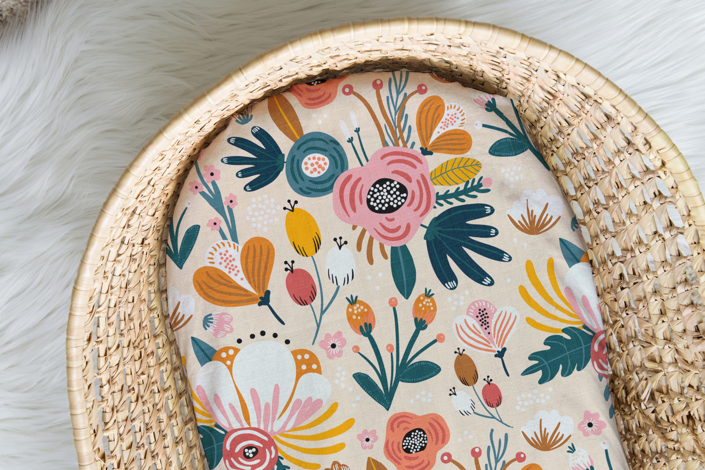 Bloom | Moses Basket Sheet | 100% Organic Cotton Muslin