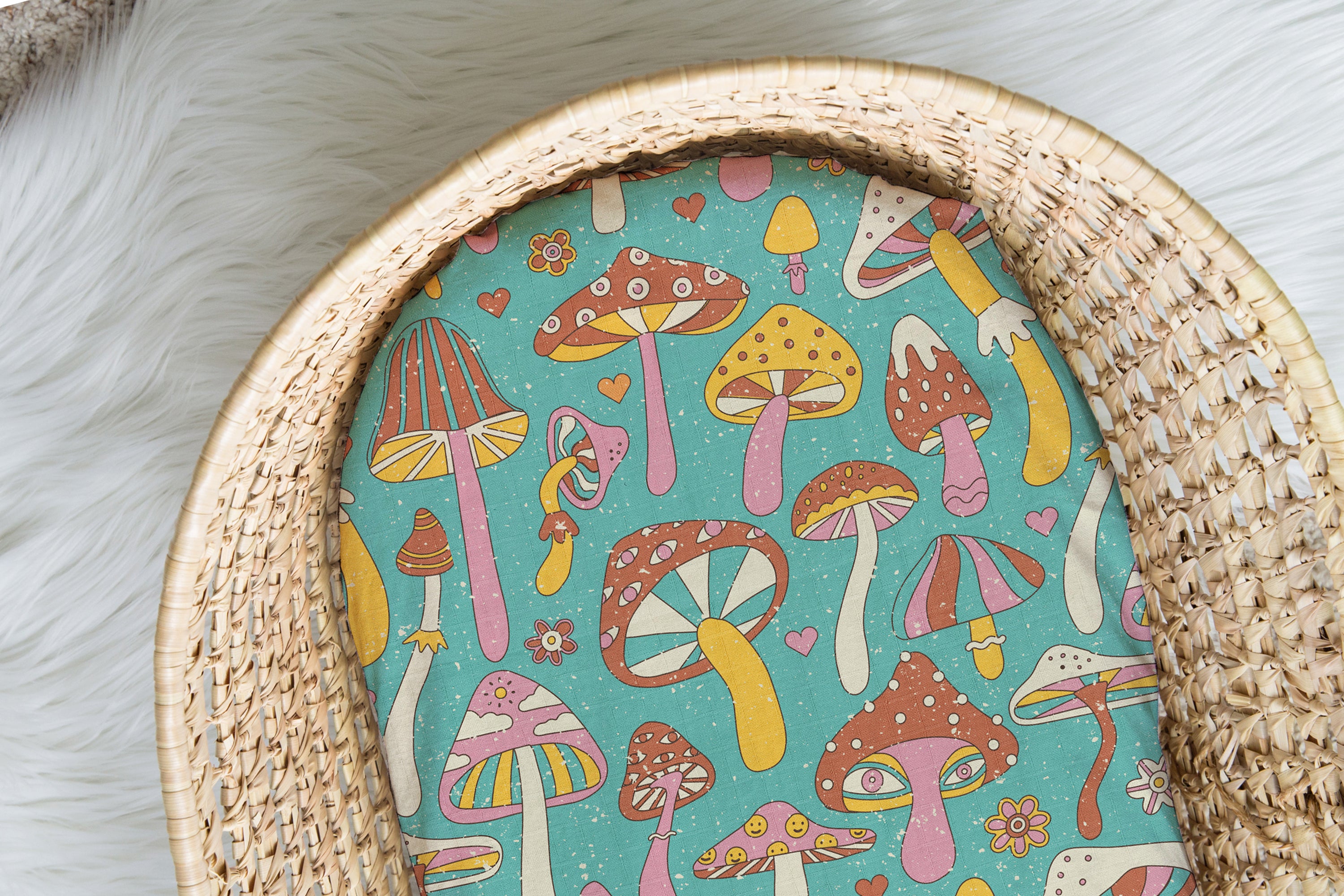 Magical Mushrooms | Moses Basket Sheet | 100% Organic Cotton Muslin