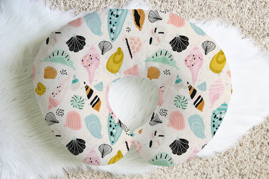 She Sells Seashells | Nursing Pillow Cover | 100% Organic Cotton Muslin Baby Bedding