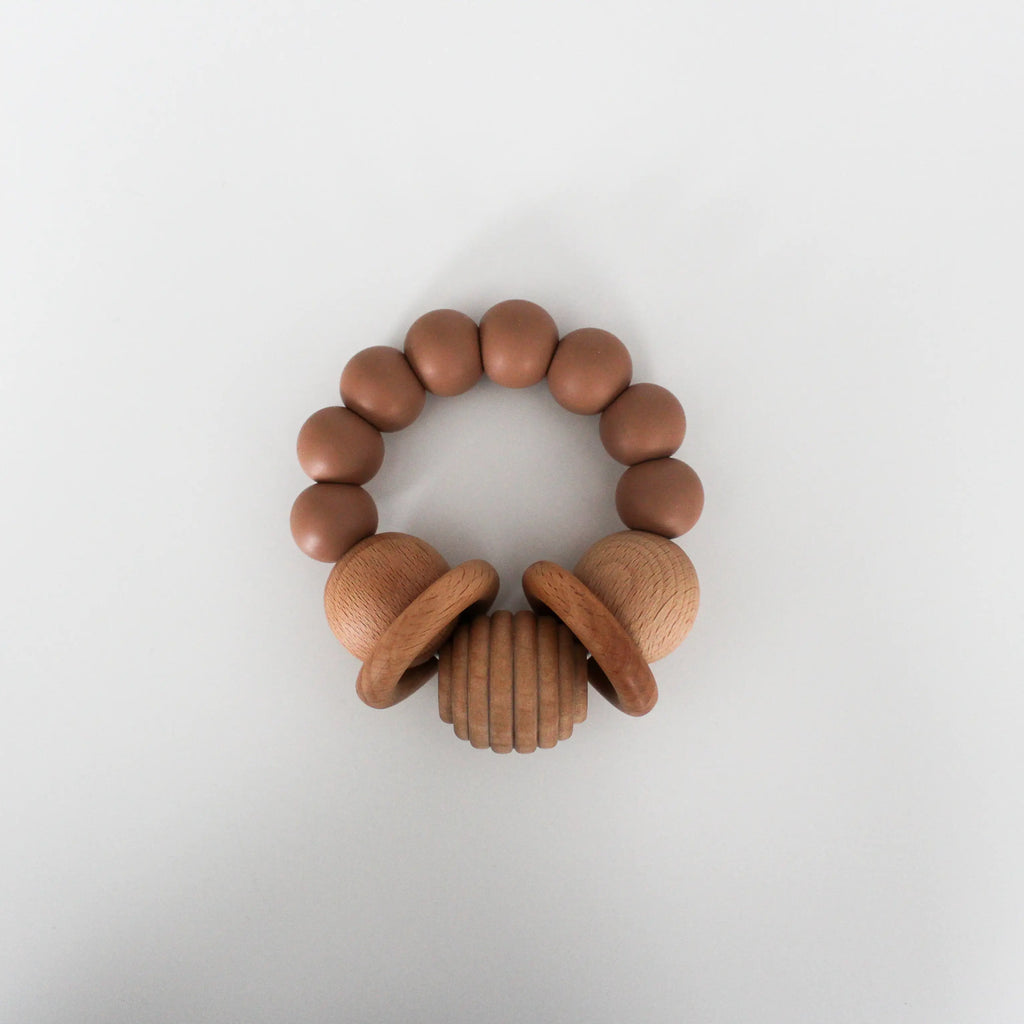 Wood & Silicone Teething Rattle | Market Latte