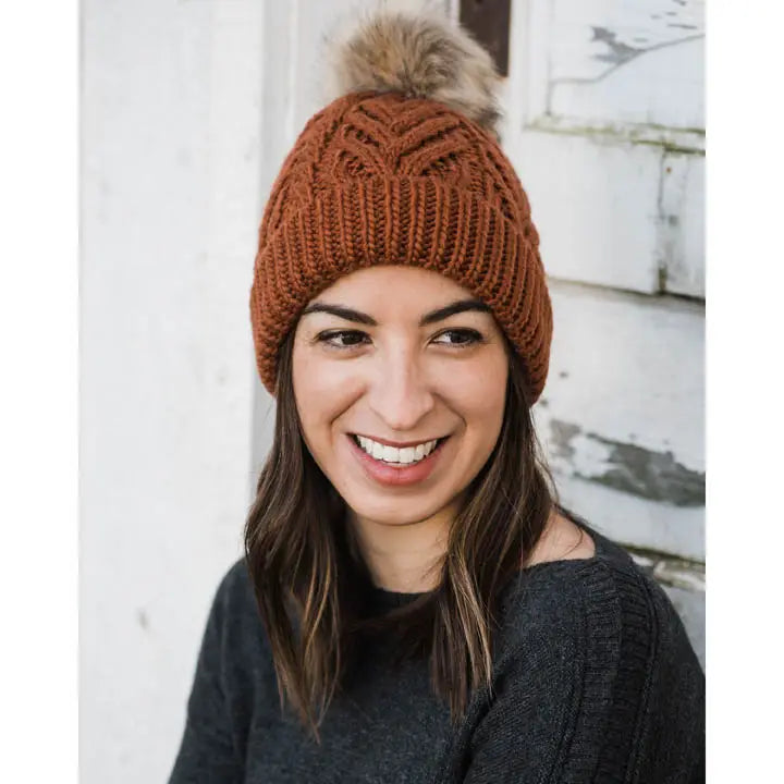Chili Pop Hand Knit Pom Pom Beanie Hat