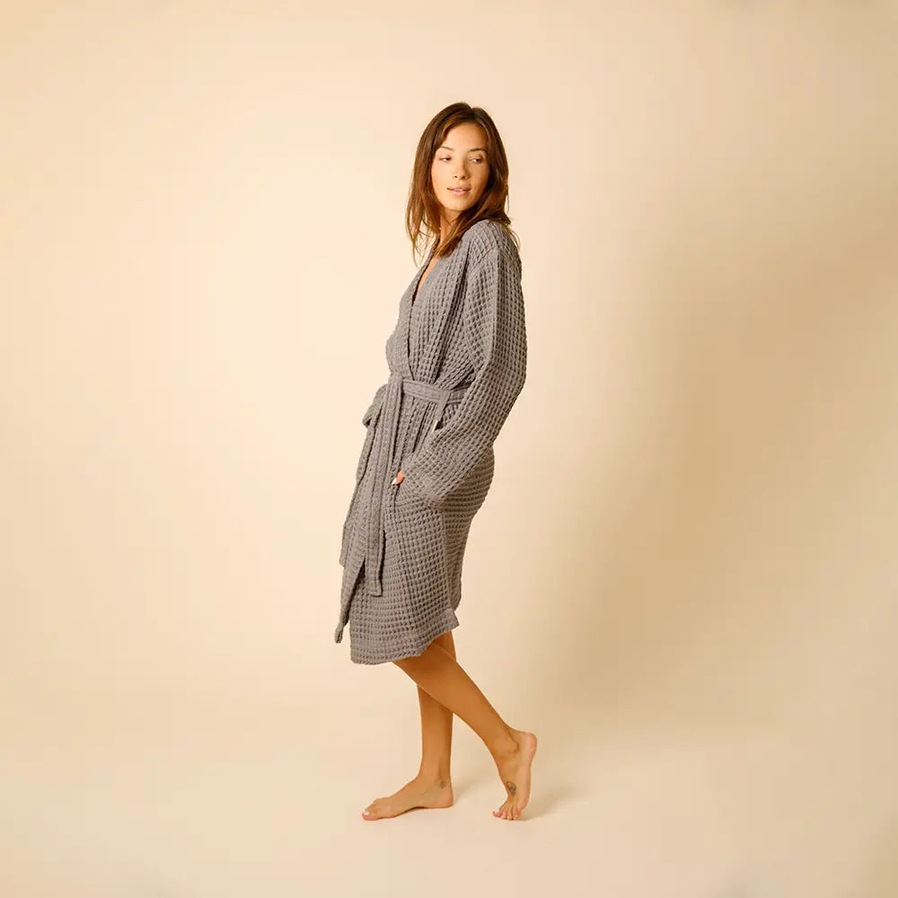 The Organic Weightless Waffle Robe - Coal