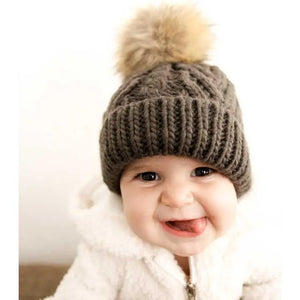 Dark Loden Green Pop Hand Knit Pom Pom Beanie Hat