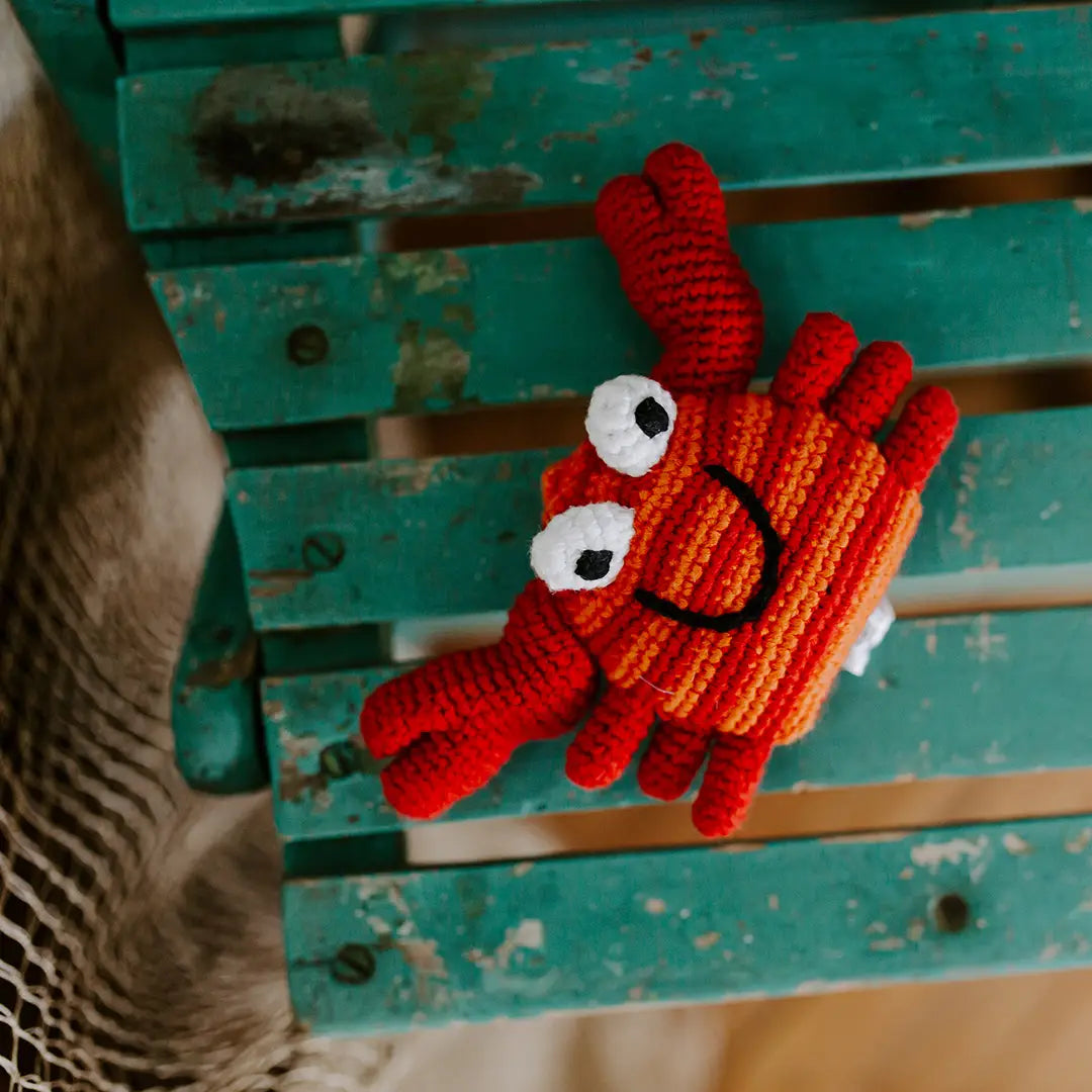 Organic Crocheted Rattle Toy | Red Crab