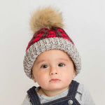 Load image into Gallery viewer, Red Lumberjack Buffalo Check Pom Pom Beanie Hat
