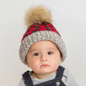 Red Lumberjack Buffalo Check Pom Pom Beanie Hat