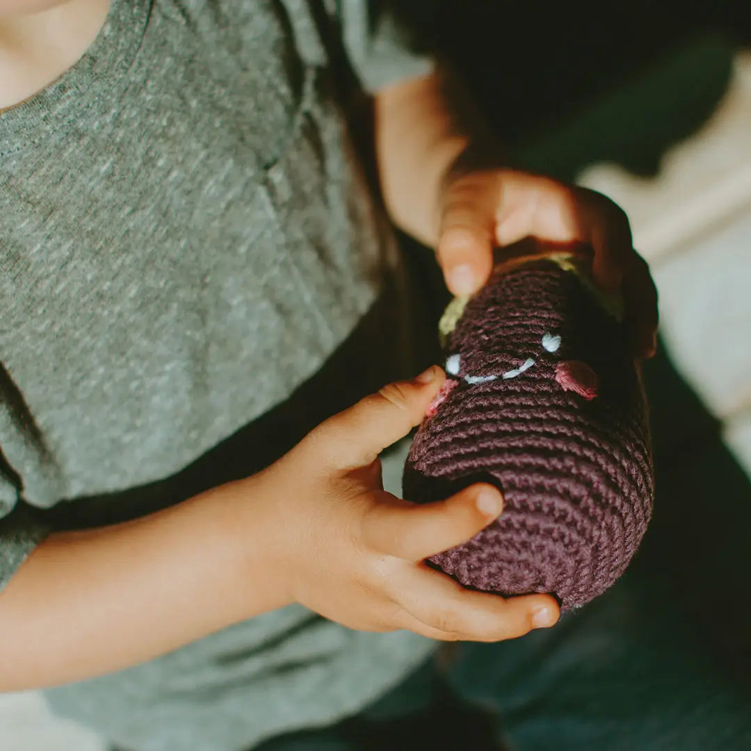 Organic Crocheted Veggie Rattle | Friendly Eggplant