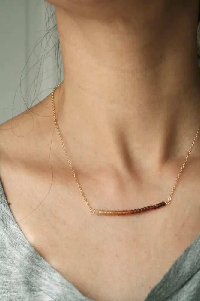 Hessonite Brown Ombre Bar Necklace