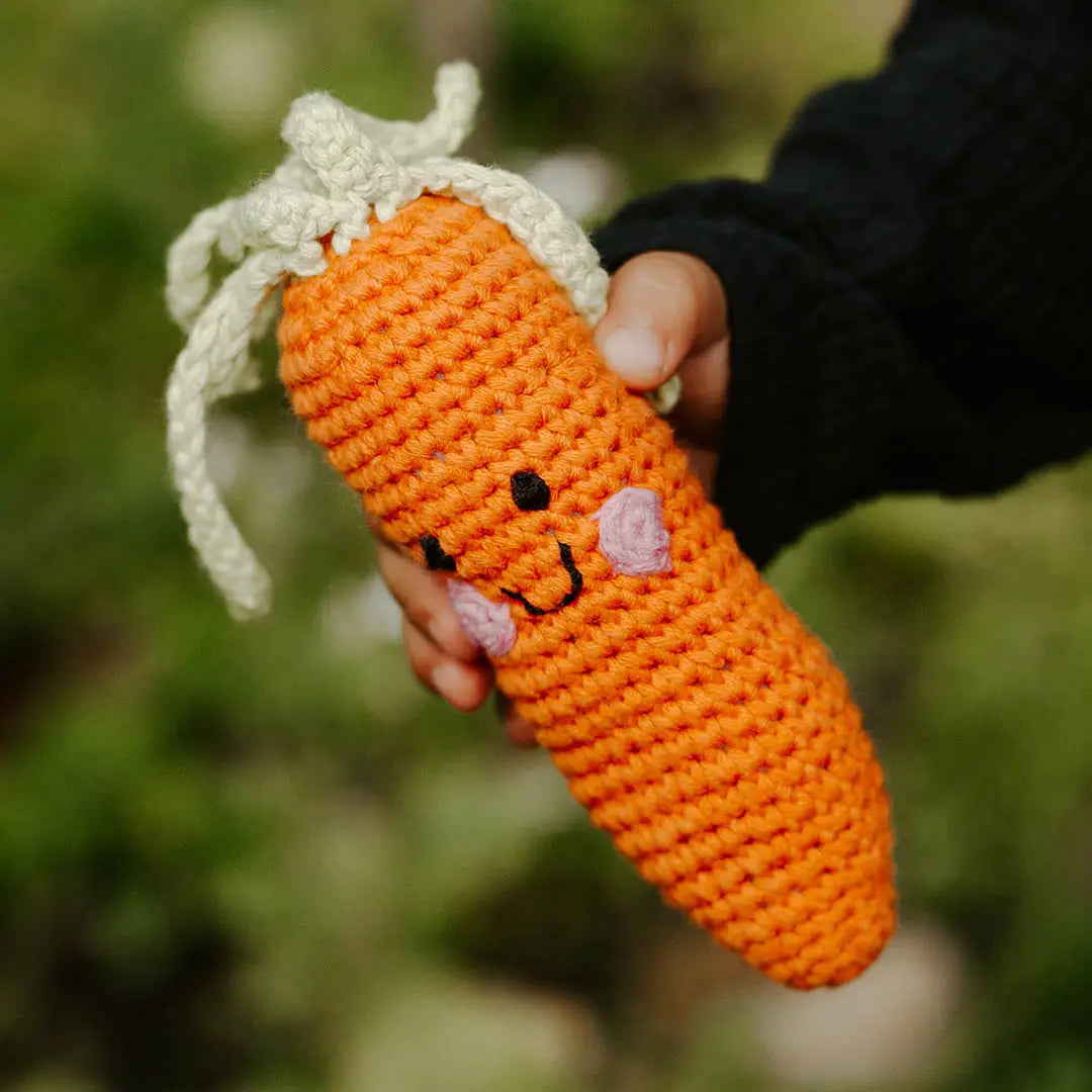 Organic Crocheted Veggie Rattle | Friendly Carrot
