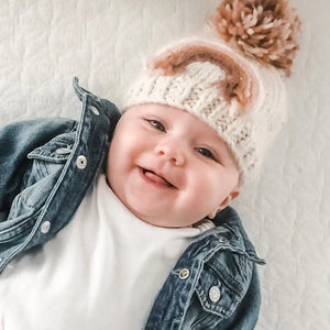 Mauve Rainbow Pom Pom Beanie Hat