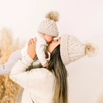 Load image into Gallery viewer, Oatmeal Pop Hand Knit Pom Pom Beanie Hat
