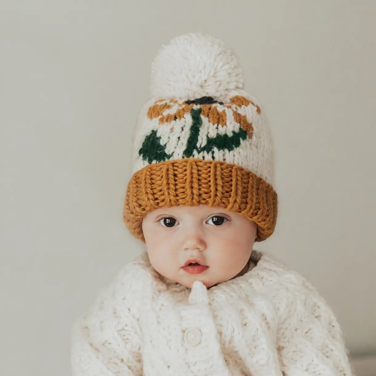 Coneflower Gold Pom Pom Beanie Hat