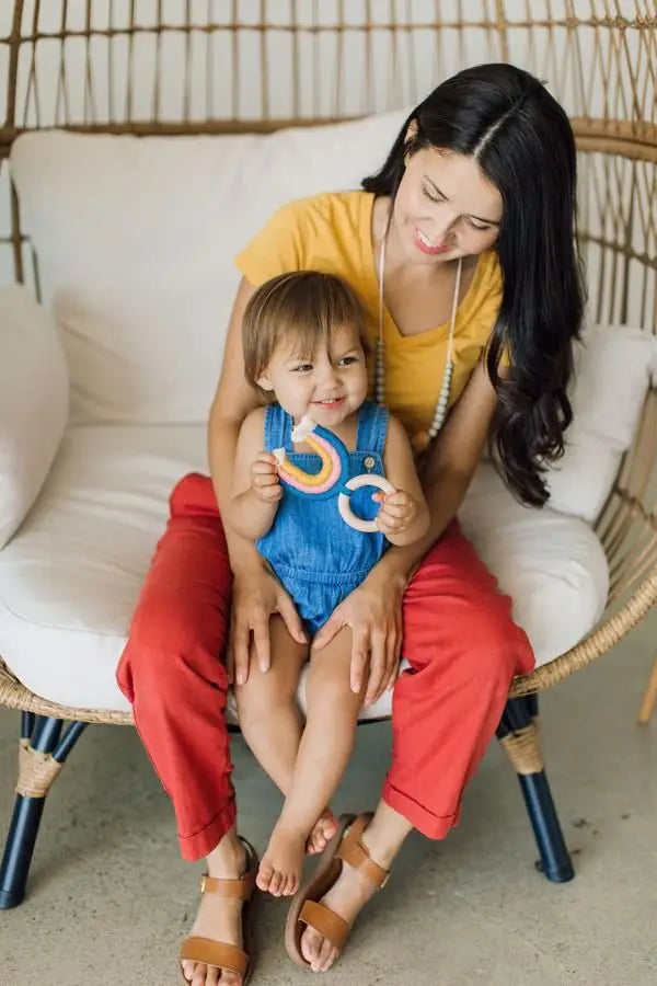 Rainbow Macrame Teether | Teal + Rose