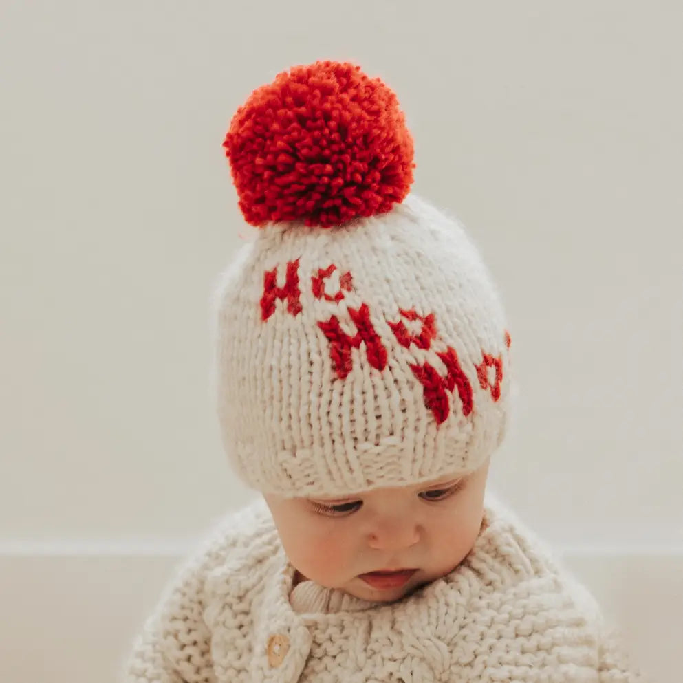 Ho Ho Ho Hand Knit Pom Pom Beanie Hat