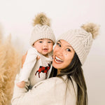 Load image into Gallery viewer, Oatmeal Pop Hand Knit Pom Pom Beanie Hat
