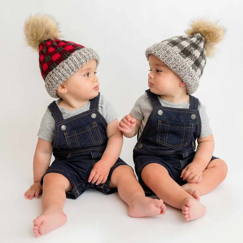 Red Lumberjack Buffalo Check Pom Pom Beanie Hat
