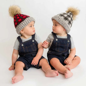 Red Lumberjack Buffalo Check Pom Pom Beanie Hat