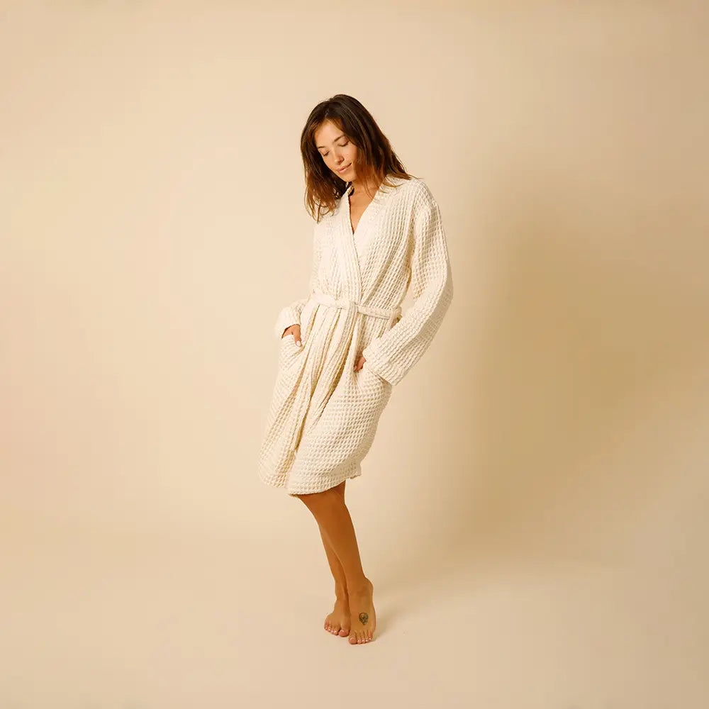 The Organic Weightless Waffle Robe - Wheat