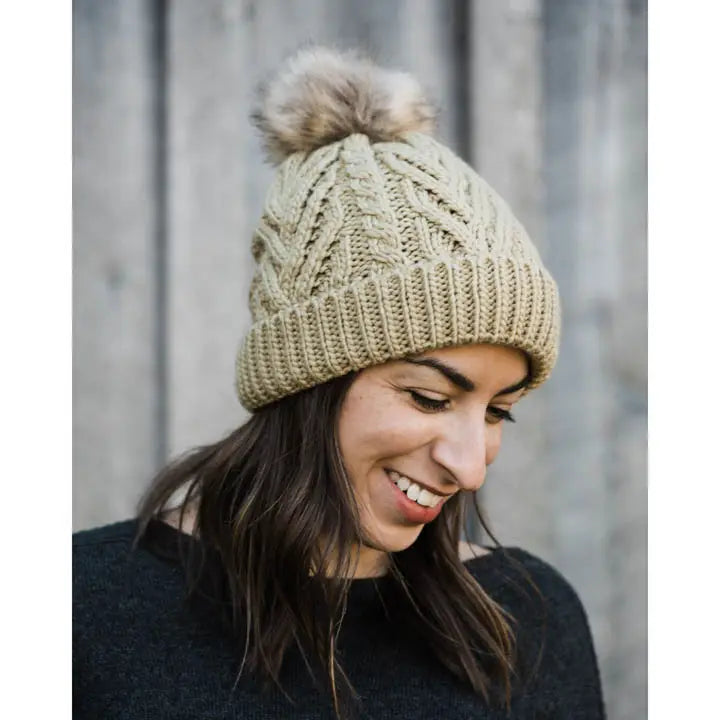 Birch Pop Hand Knit Pom Pom Beanie Hat