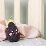 Load image into Gallery viewer, Organic Crocheted Veggie Rattle | Friendly Eggplant
