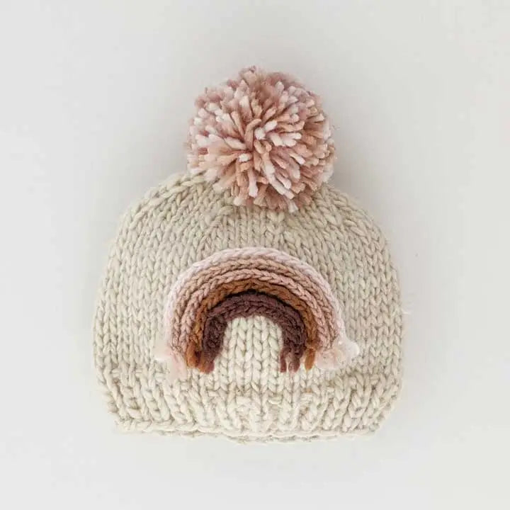 Mauve Rainbow Pom Pom Beanie Hat