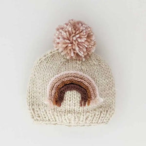 Mauve Rainbow Pom Pom Beanie Hat