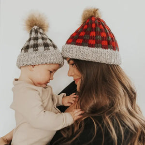 Red Lumberjack Buffalo Check Pom Pom Beanie Hat