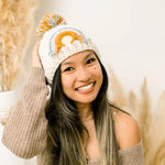 Load image into Gallery viewer, Teal Rainbow Pom Pom Beanie Hat
