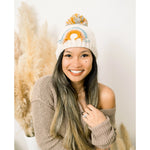 Load image into Gallery viewer, Teal Rainbow Pom Pom Beanie Hat
