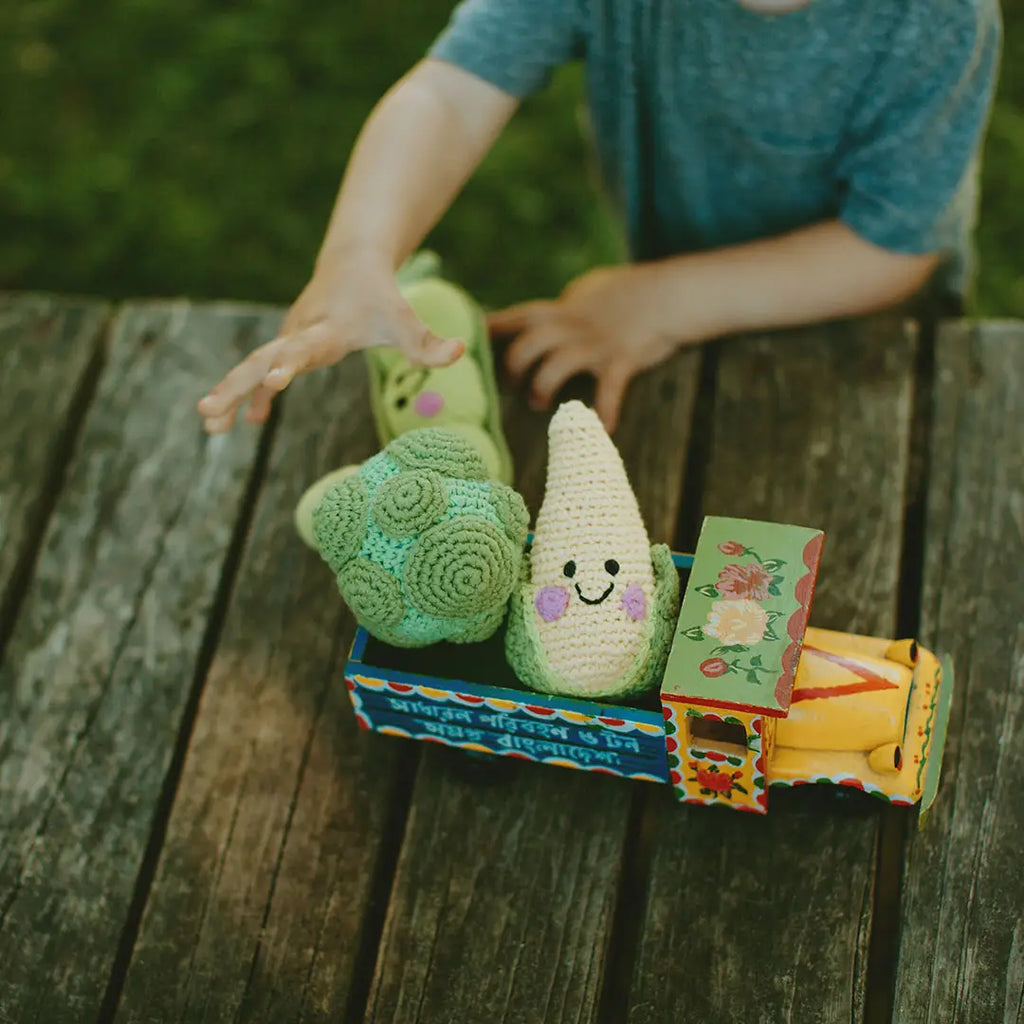 Organic Crocheted Veggie Rattle | Friendly Sweetcorn