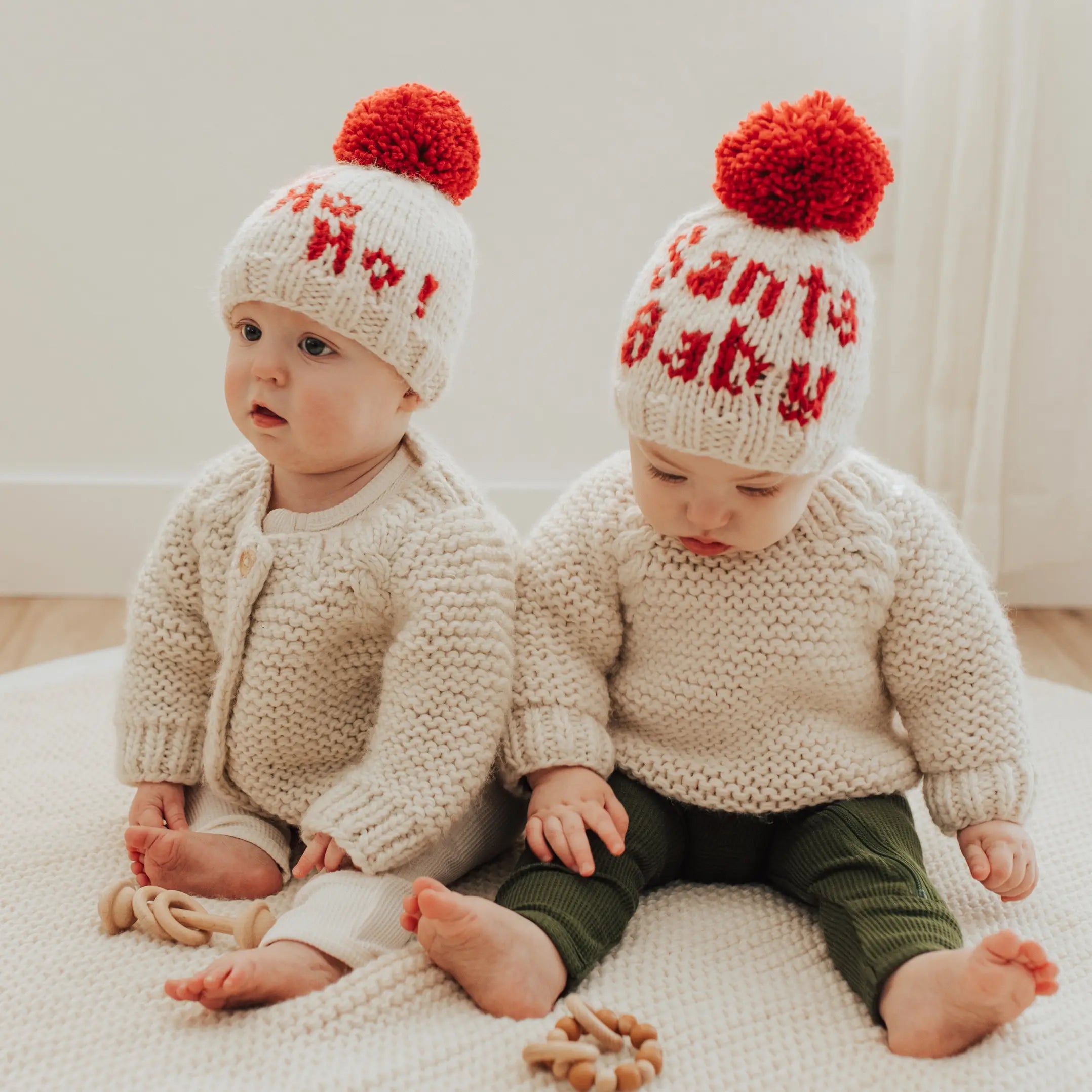 Ho Ho Ho Hand Knit Pom Pom Beanie Hat