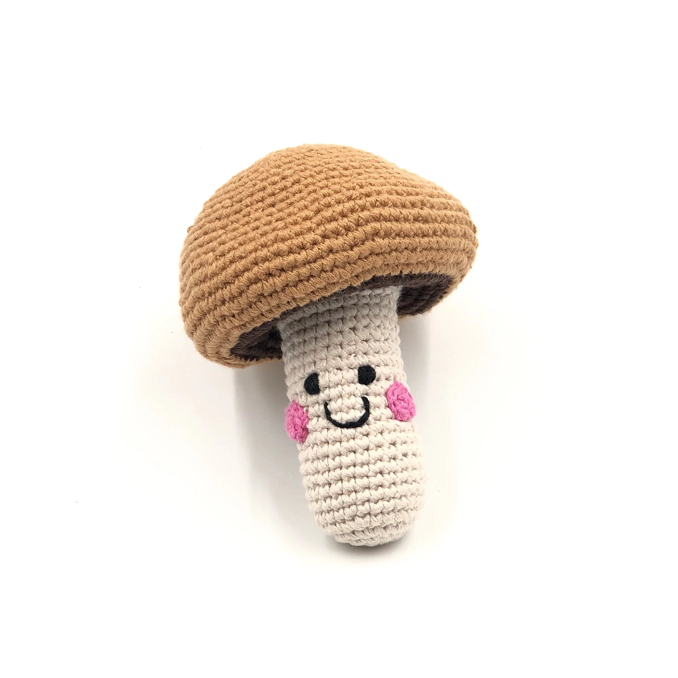 Organic Crocheted Veggie Rattle | Friendly Brown Mushroom