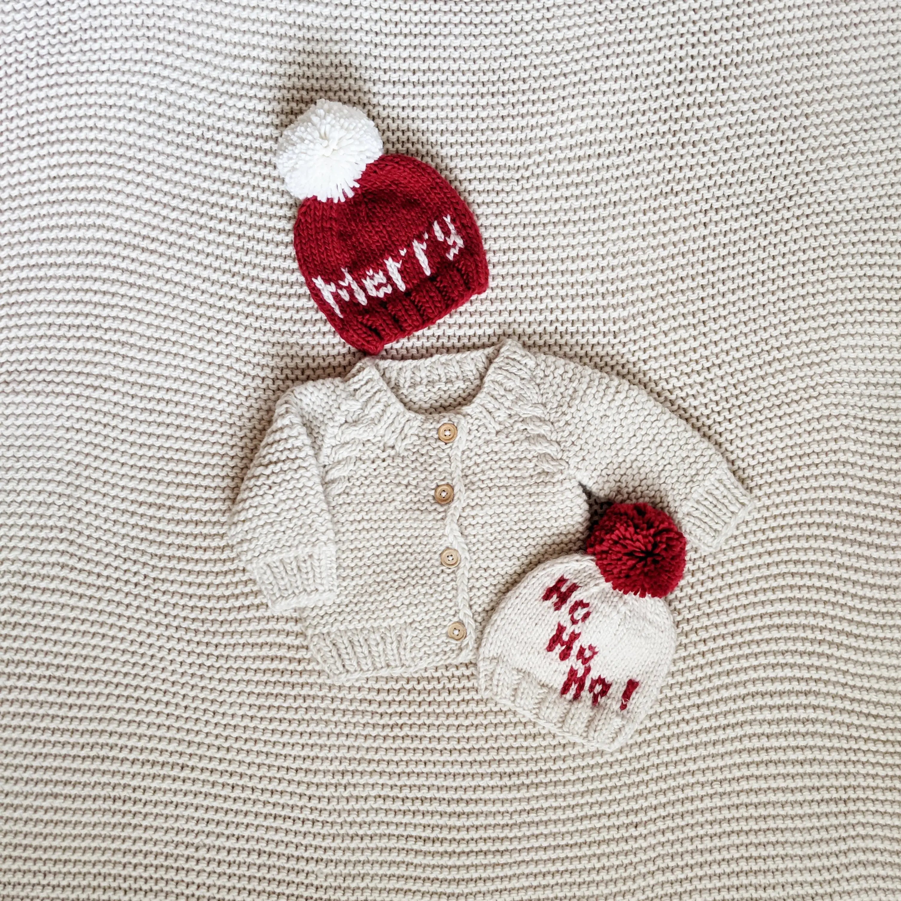 Ho Ho Ho Hand Knit Pom Pom Beanie Hat