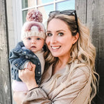 Load image into Gallery viewer, Mauve Rainbow Pom Pom Beanie Hat
