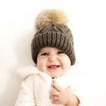 Load image into Gallery viewer, Dark Loden Green Pop Hand Knit Pom Pom Beanie Hat
