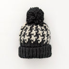 Black Houndstooth Pom Pom Beanie Hat
