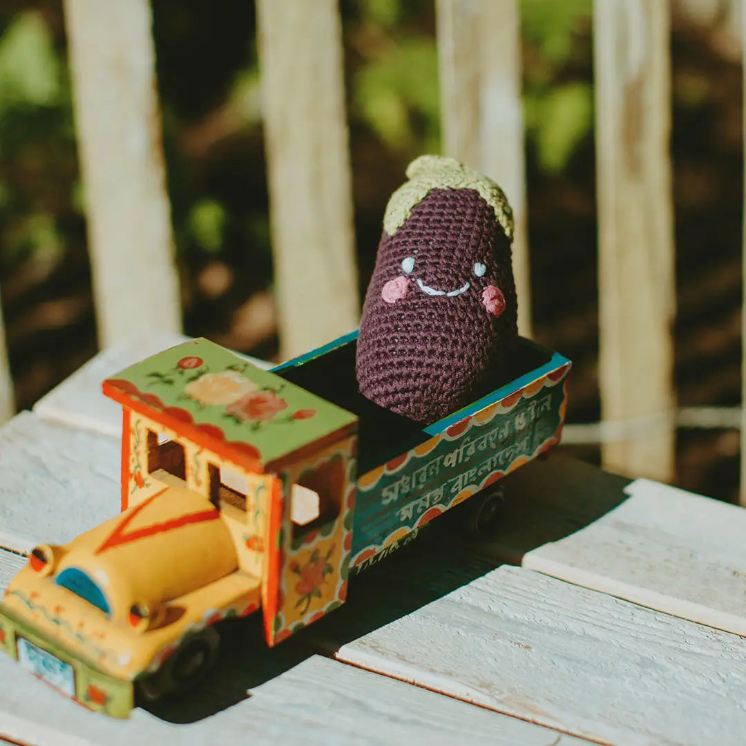 Organic Crocheted Veggie Rattle | Friendly Eggplant