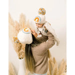 Load image into Gallery viewer, Teal Rainbow Pom Pom Beanie Hat
