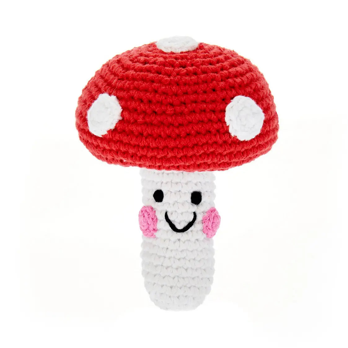 Organic Crocheted Veggie Rattle | Friendly Red Mushroom