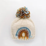 Load image into Gallery viewer, Teal Rainbow Pom Pom Beanie Hat
