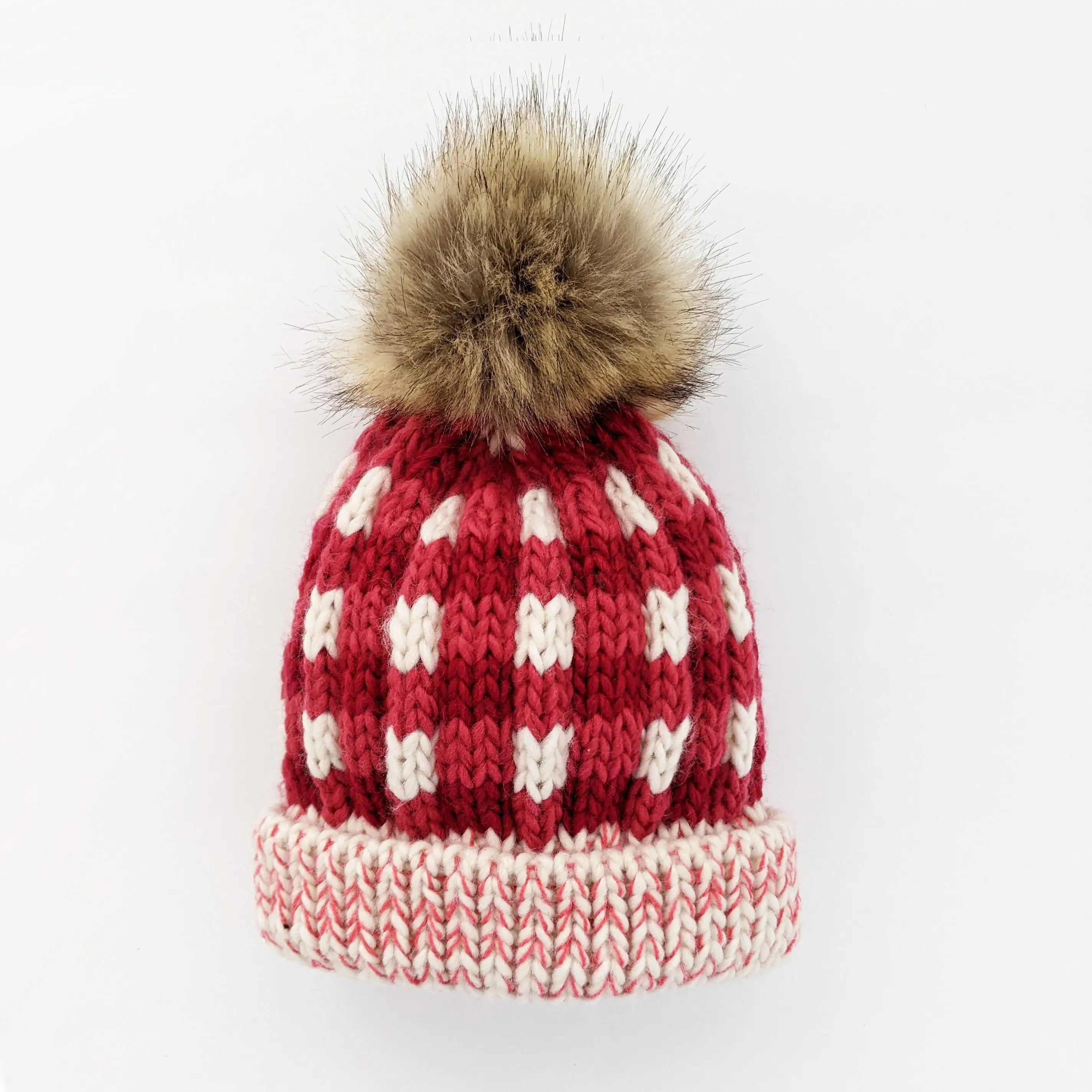 Festive Red Buffalo Check Pom Pom Beanie Hat