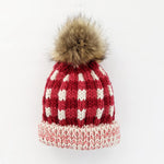 Load image into Gallery viewer, Festive Red Buffalo Check Pom Pom Beanie Hat
