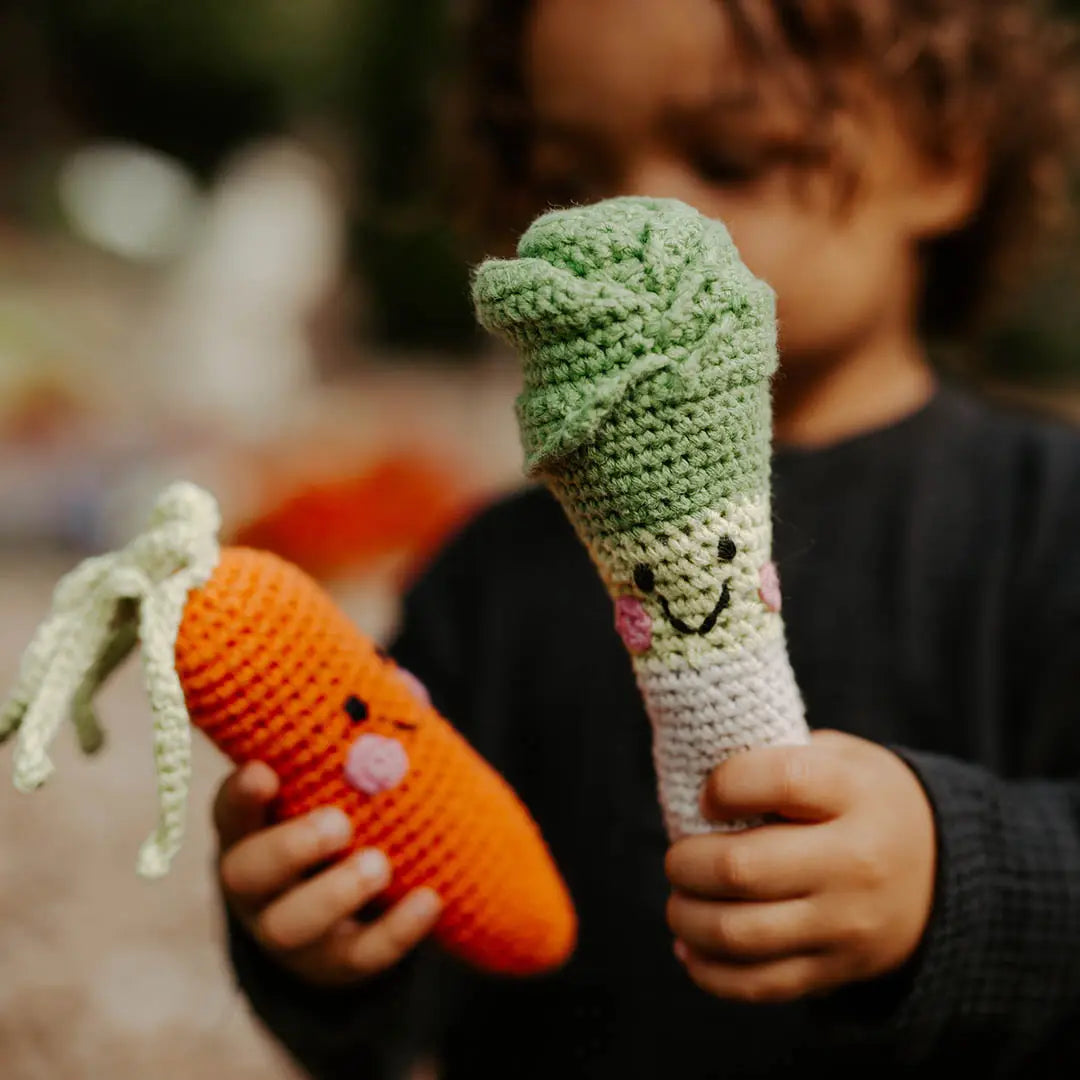 Organic Crocheted Veggie Rattle | Friendly Leek