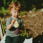 Load image into Gallery viewer, Organic Crocheted Veggie Rattle | Friendly Eggplant
