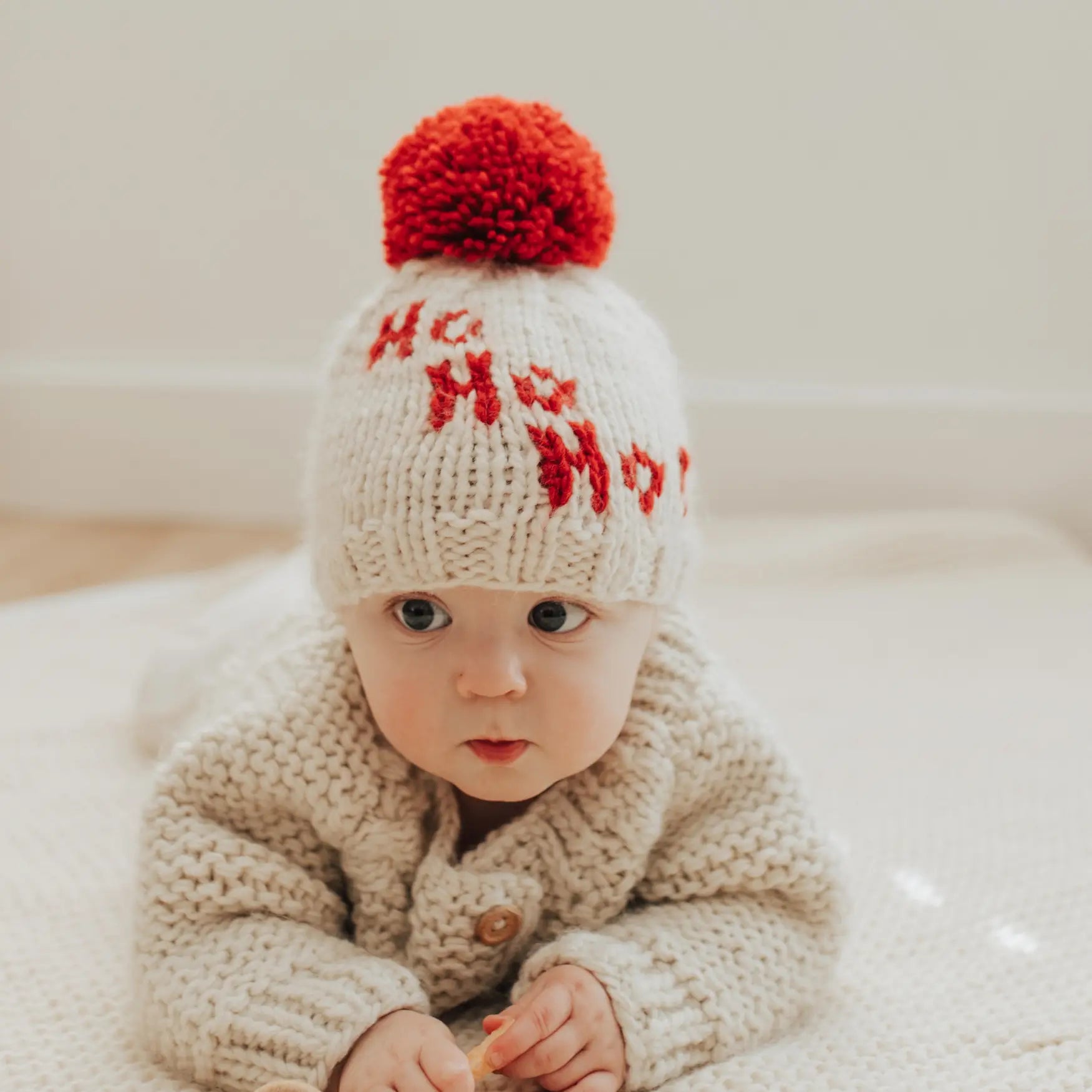 Ho Ho Ho Hand Knit Pom Pom Beanie Hat