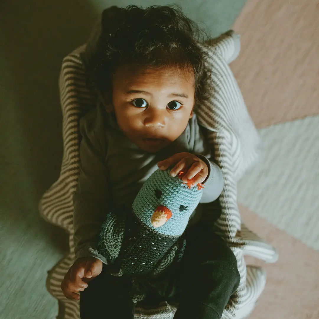 Organic Crocheted Rattle Toy | Guinea Fowl