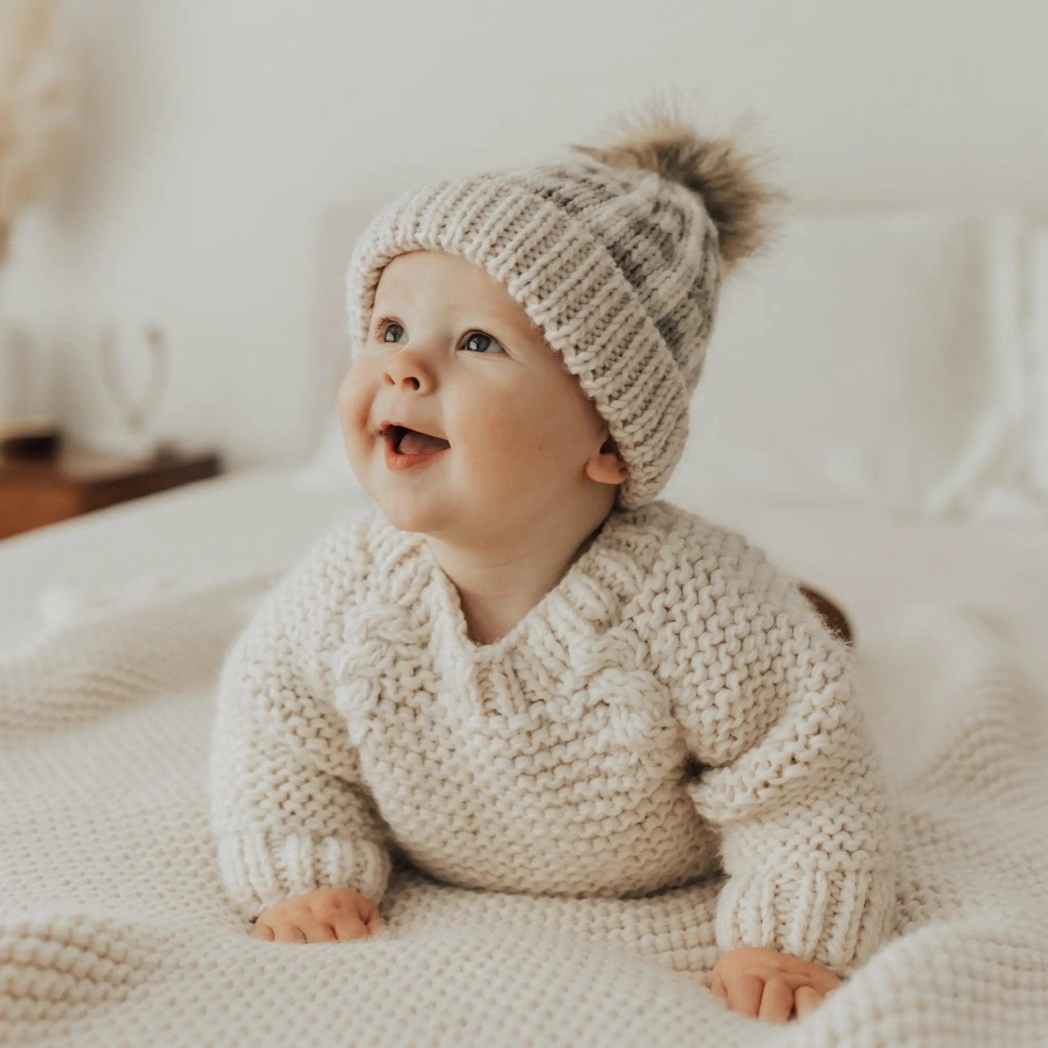 Pebble Buffalo Check Pom Pom Beanie Hat